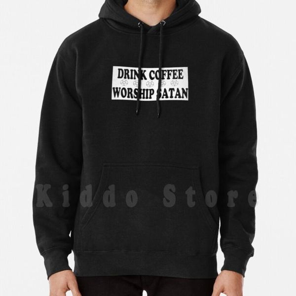

men's hoodies & sweatshirts drink coffee worship satan long sleeve pentagram, Black