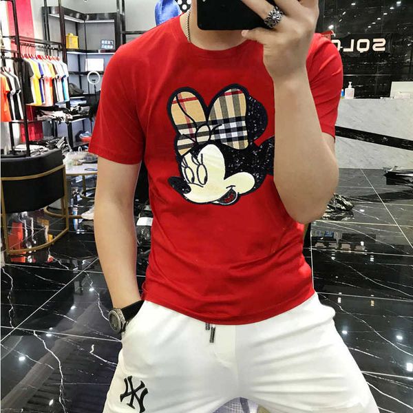 

w2002 new check cotton t-shirt men's slim fit short sleeve summer embroidery pattern trend, White;black
