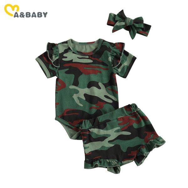 0-18m Summer Born infantil bebê menina camo roupas conjunto de manga curta romper shorts headbits roupas trajes 210515