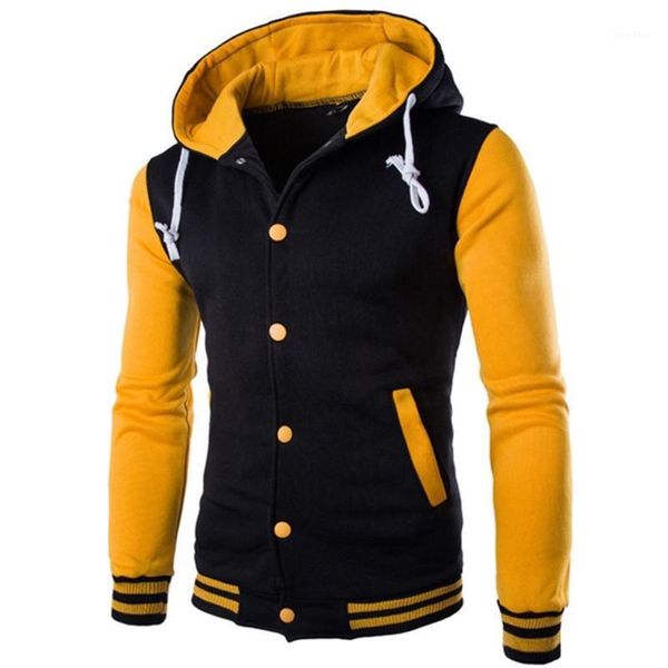 

men's jackets fashion men winter long sleeve varsity jacket single-breasted warm fleece coat hooded casual baseball autumn, Black;brown