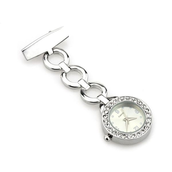 Circle Silvery Nurse Watch Hanging Spilla Doctor Pocket Orologi al quarzo con cristallo bianco 5 pezzi