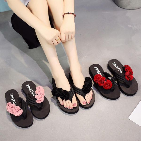 

flip flops bath fashion women's flower clip toe non-slip wedges beach slippers kapcie indoor & outdoor casual shoes women a30, Black