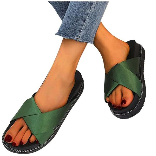 

slippers women's slipper large size leisure fashion ewing leather slip on cross open toe beach shoes casual 2021 women, Black