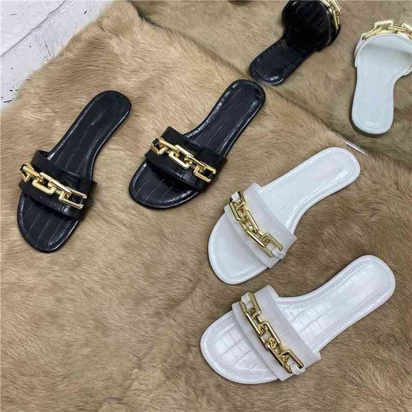 

slippers women's open-chain metal sandals, open-toed slippers with chain, leather, plain patent, european and american fashion, , c6gp, Black