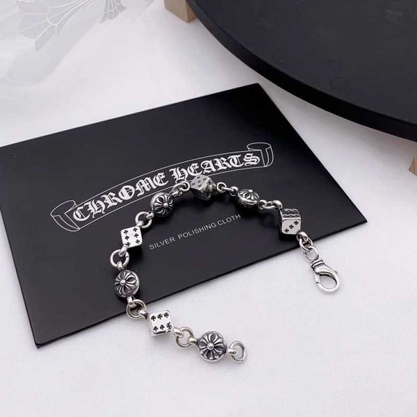 

chaozhou brand s pure silver ch croxin cross flower square dice bracelet chaozhou personality bracelet for men and women, Golden;silver