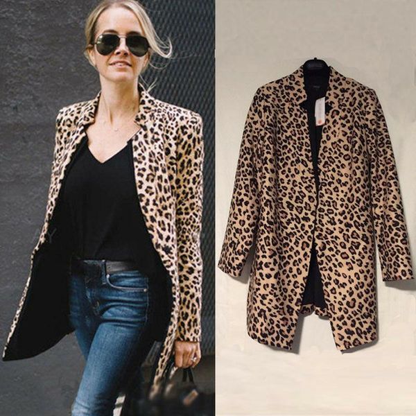 

women's jackets 2021 leopard printed women long sleeve cardigan print coat formal suit lady office fashion outwear, Black;brown