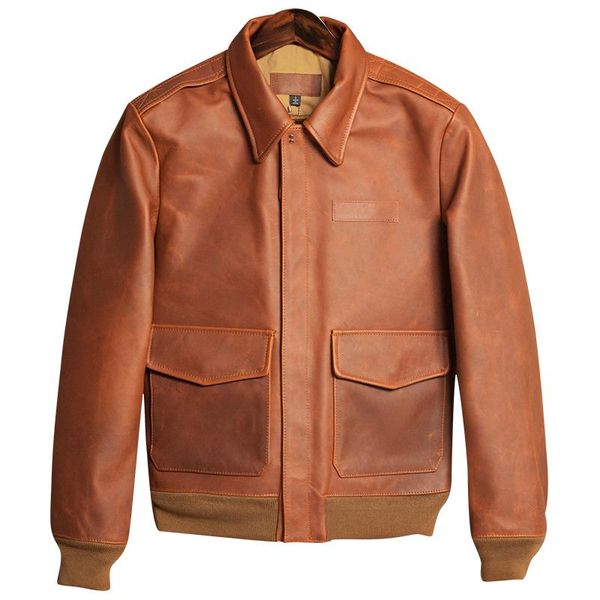 

men's leather & faux men 100% genuine jackets classic a2 vintage cowhide jacket quality man sales, Black
