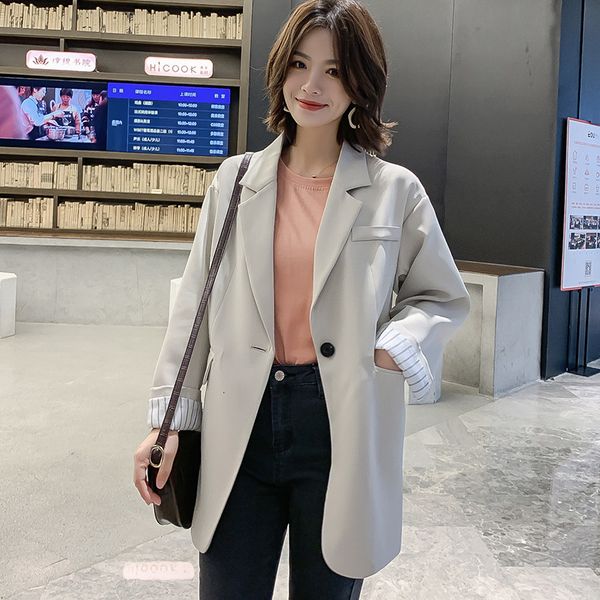 

women's suits & blazers elegant solid blazer autumn loose jackets cardigans female casual office blusas overcoat casaco oversize u, White;black