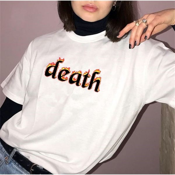 

death flame t-shirt hipsters grunge style tee fashion summer 210512, White