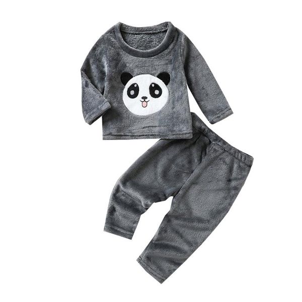 

clothing sets toddler baby girls boys plush pants suit long sleeve panda embroidery warm loose shirt + trousers clothes, White
