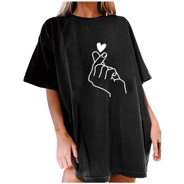 

women's t-shirt lovely girl summer plus size t shirt cute love print cotton women tshirts o neck short sleeve tee oversized black, White