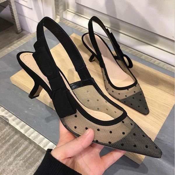 

women fashion sandals brand designer 2021 summer luxury females shoes pointed toe mesh back strap elastic band ladies, Black