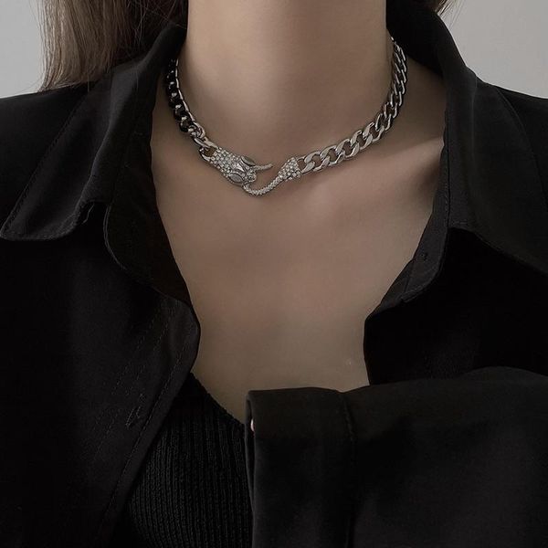 

chokers 2021 punk snake choker necklace silver color curb cuban link chain for men women statement neck jewelry wholesale, Golden;silver