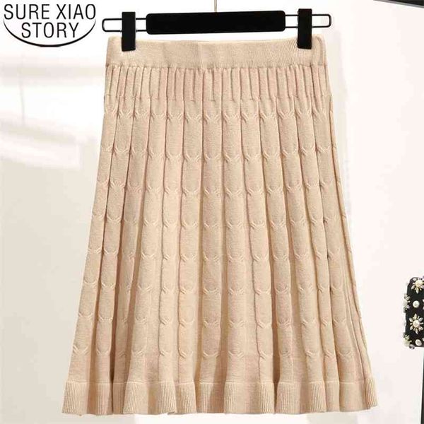 

high waist a-line pleated skirt elastic knitted mini s women autumn fashon korean solid casual loose 10370 210506, Black