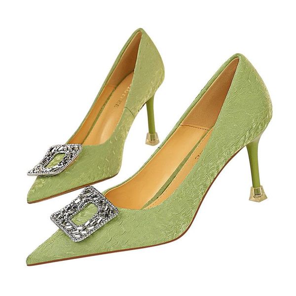 

dress shoes plus size 34-43 green women pumps silk pointy toe rhinestone crystal high heels stilettos ladies party wedding shoe, Black