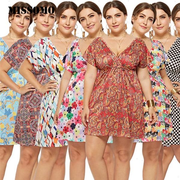 

womens dress summer women v neck print plus size casual holiday seaside beach party elegant vestidos, Black;gray