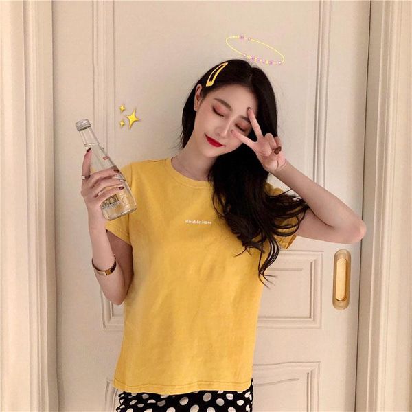 

women's t-shirt summer kawaii letter print women short sleeve vogue tee female ulzzang sweet ladies casual student t-shirts, White