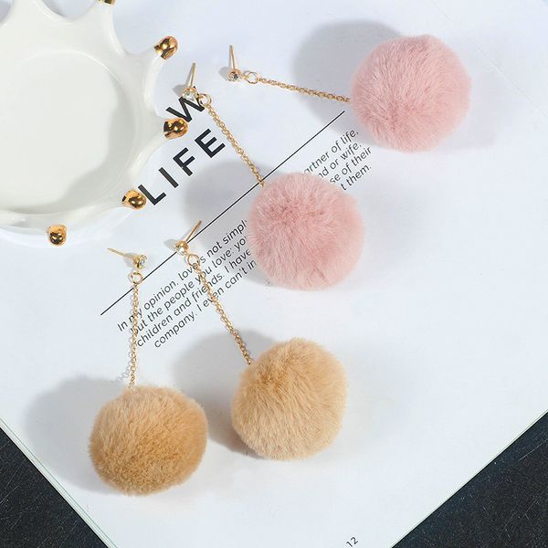 

korean new cy color big hair ball sweet and lovely rhinestone long earrings, Silver