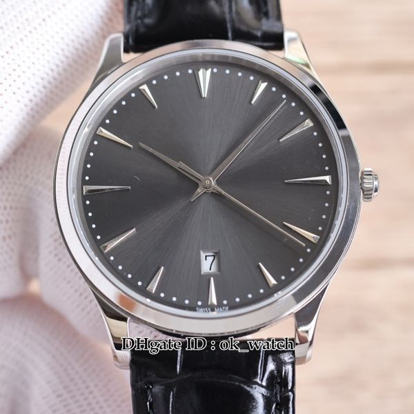 

new ultra-thin master 1288420 9015 movement automatic mens watch 40mm q1288420 sapphire gray dial gents fashion watches black leather strap, Slivery;brown