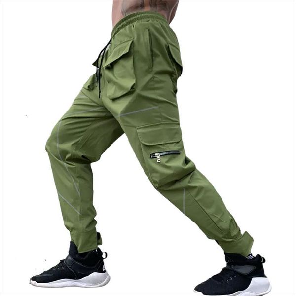 

cargo sports casual trendy women pant loose straight reflective running training trousers joggers for, Black