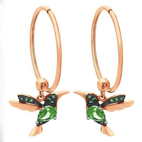 

hoop & huggie fashion bird-shaped hummingbird crystal pendant earrings exquisite tassel for women accessories wedding jewelry, Golden;silver