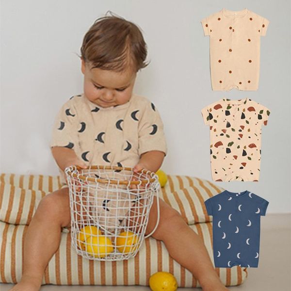 

jumpsuits born baby clothes summer 2021 girls boy rompers children polka dot cartoon moon jumpsuit short sleeve kids outfits, Blue