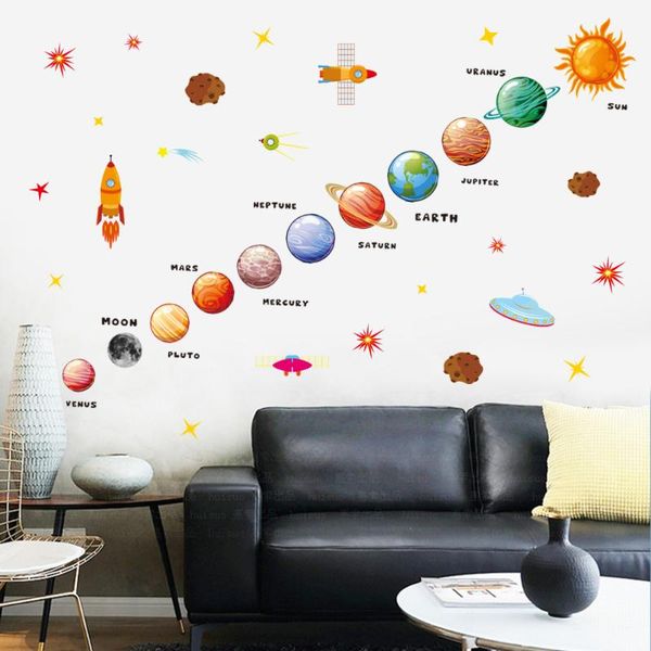 

wall stickers planets in solar system outer space paper for nursery classroom playroom bedroom living room jy
