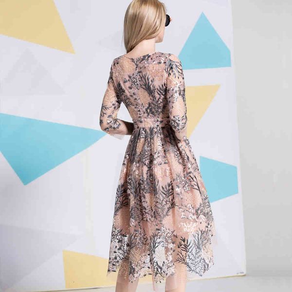 

dress seqinyy embroidered high-quality mash flowers fashion track women spring will see half ed as ball long sleeves, Black;gray