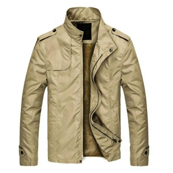 

men's jackets men coats autumn winter long sleeve zipper plush thick coat stand collar casual jacket male solid warm overcoats, Black;brown