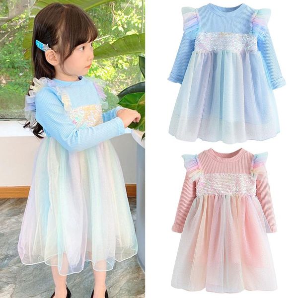 

girl's dresses girl dress toddler baby kids winter long sleeve sequined strap patchwork tulle princess vestidos for clothes girls, Red;yellow