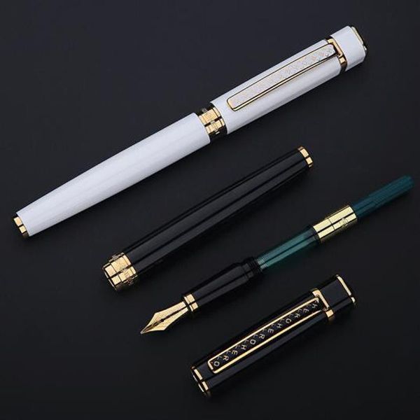 

fountain pens hero 979 square cap metal pen golden plates clip iridium fine nib 0.5mm elegant writing ink for office school
