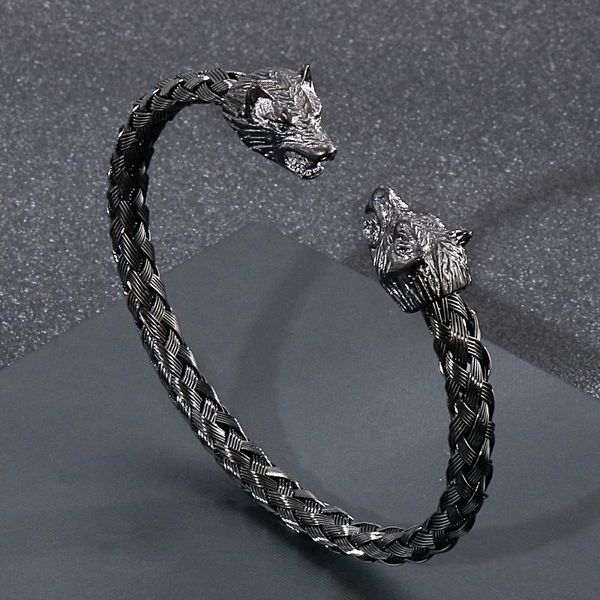 

bangle man's bracelet jewelry punk fashion wolf men black and stainless steel jb125357-bdjx