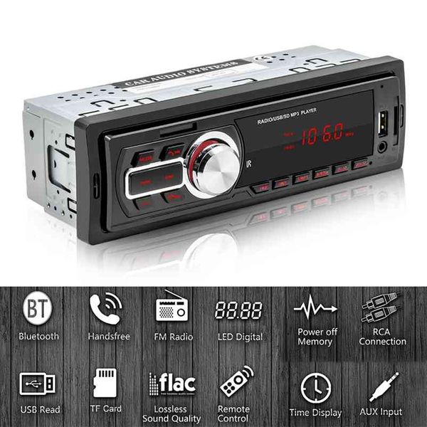 VODOOL 1Din Car Radios Stereo Bluetooth Audio Music MP3 Multimedia-Player USB / TF / AUX-in Taktanzeige 210625