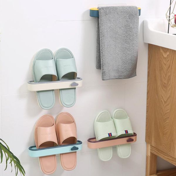 

clothing & wardrobe storage 4pcs wall-mounted slippers rack creative punch shoes shelf organizer holder for bathroom (+ dark blue +