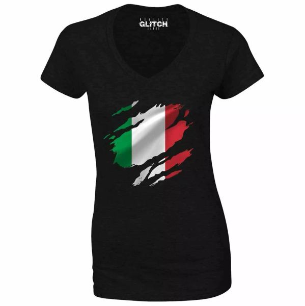 

torn italy flag women's v-neck italian rome country national football, White;black