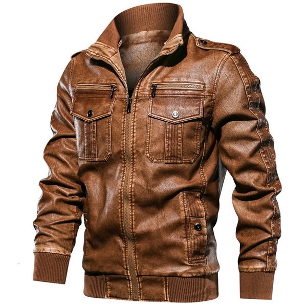 

men's leather & faux european size multi-pocket leather collar of plutonium men's army jacket motorcycle jackets, Black