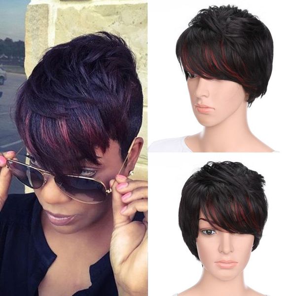 

women's short straight hair natural black red wig daily synthetic wigs