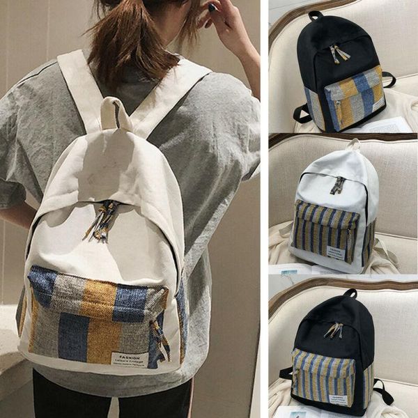 

outdoor bags 2021 est women plaid stripe canvas backpack student school shoulder bag rucksack travel