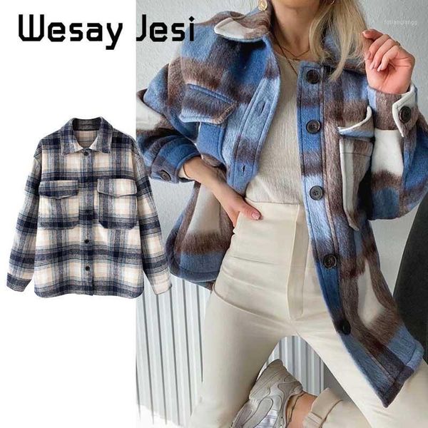 

women's jackets 2021 autumn plaid oversize women loose causal long sleeve checker streetwear female button pockets check, Black;brown