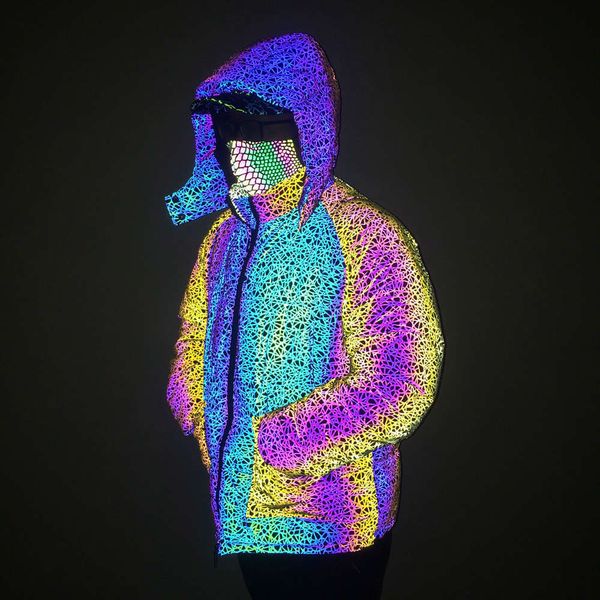 

men's jackets coats 2021 bird's nest pattern colorful reflective three-dimensional pocket work cotton clothes ws2i, Black;brown