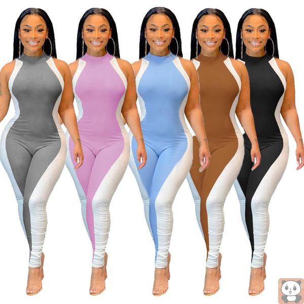 

women's pants & capris patchwork sleeveless nude back jumpsuit, Black;white
