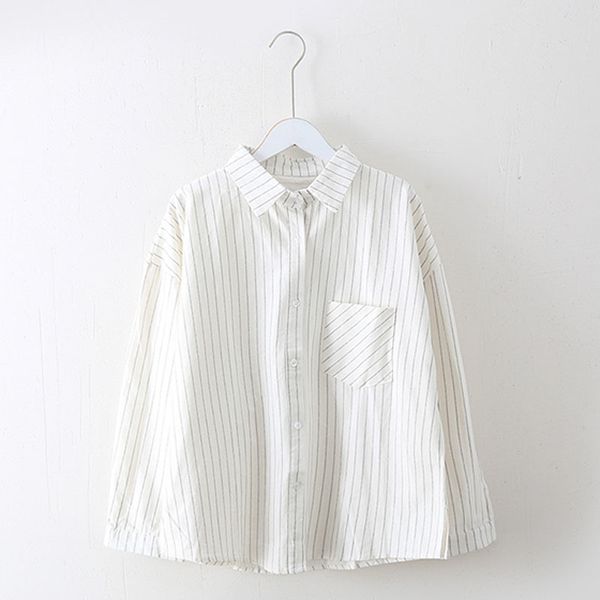 

long-sleeve pocket striped yellow white pink turn down collar shirts women female spring autumn chic b0708 210514