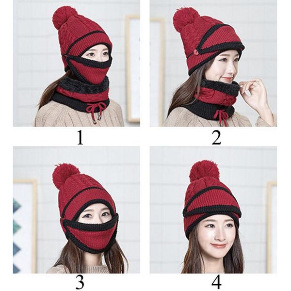 

hats, scarves & gloves sets women winter knitted beanies with warm mask and neck scarf thickened hat driver windsfor, Blue;gray