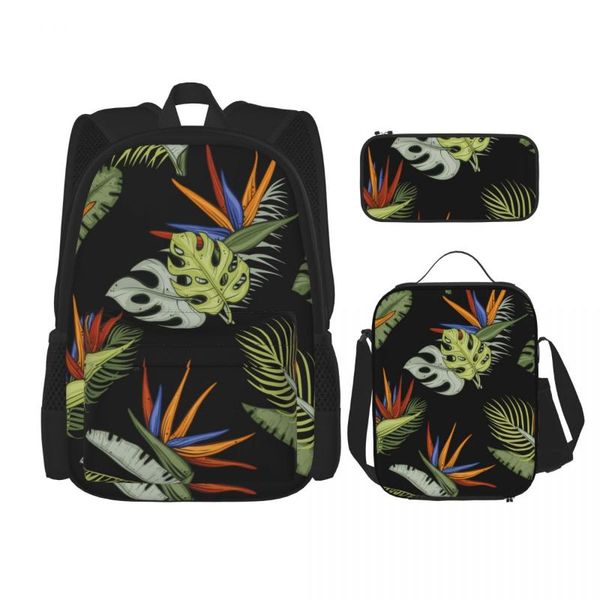 

backpack 3pcs school set colorful tropical floral bag casual student backpacks bags for teenagers boys girls