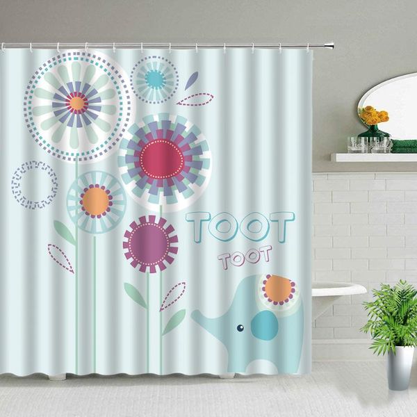 

cartoon sunflower flower elephant animal shower curtain abstract art floral plant bath screen waterproof fabric bathroom curtains