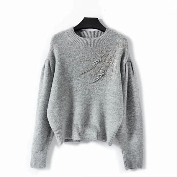 

sweaters beading sweater women o-neck casual long lantern sleeve knitwear top, White;black