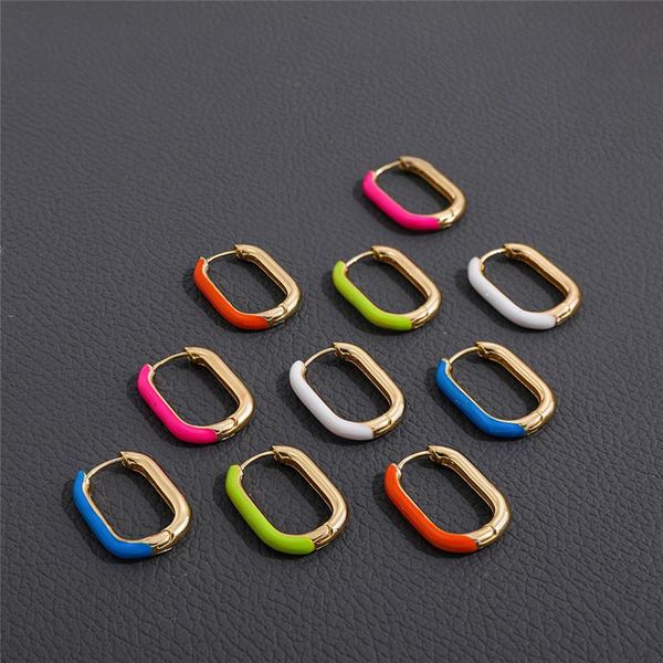 

hoop & huggie aomu fashion blue orange alloy enamel u-shaped earrings simple personality irregular geometric oval for women gift, Golden;silver