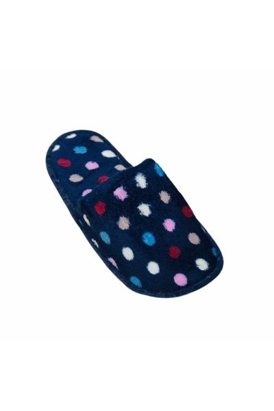 

women's navy blue polka dot winter house slipper slippers, Black