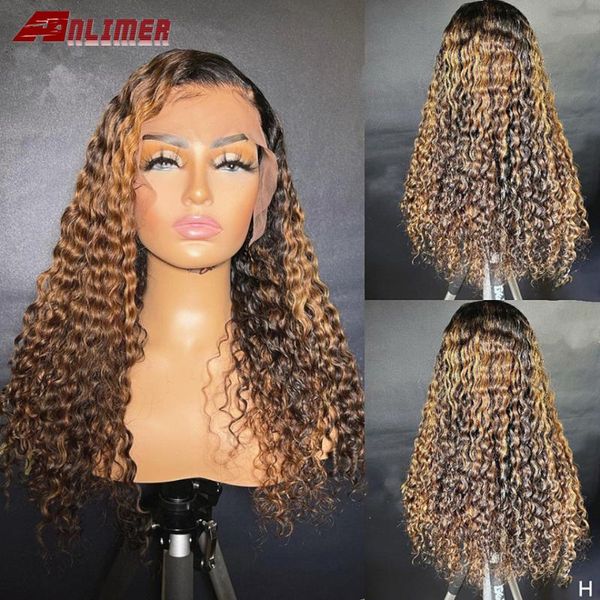 

lace wigs highlight brown blonde colored deep wave frontal 13x4 transpare human hair wig brazilian bleached knots pre plucked, Black;brown