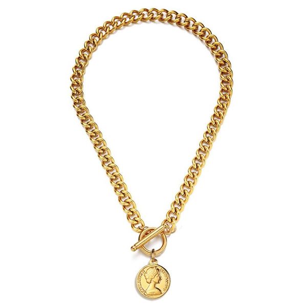 

pendant necklaces stainless steel queen coin necklace for men women medal toggle chain gold/sliver color metal clavicle, Silver